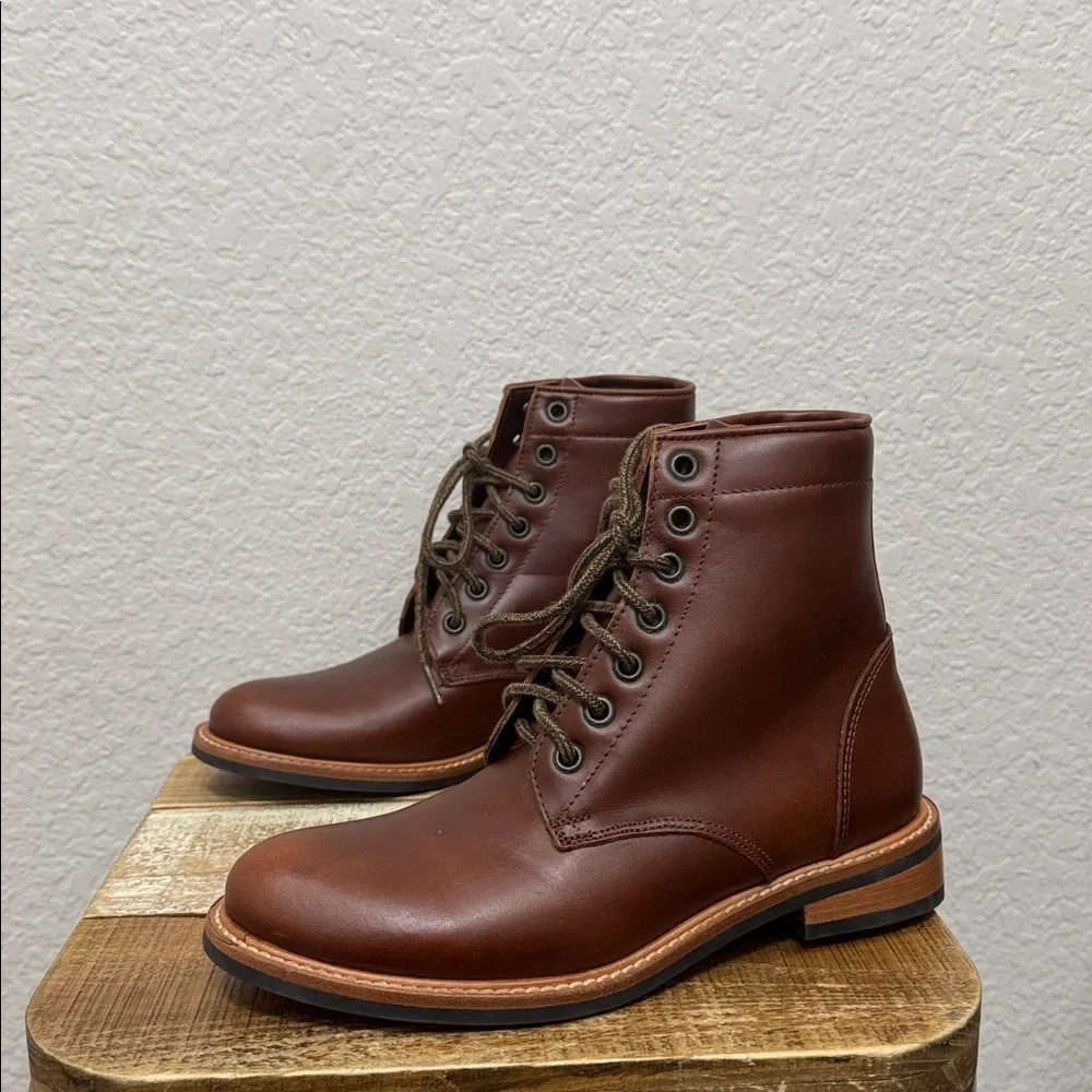 Nisolo Amalia All Weather Leather Combat Boots Brandy Size 6.5 NEW